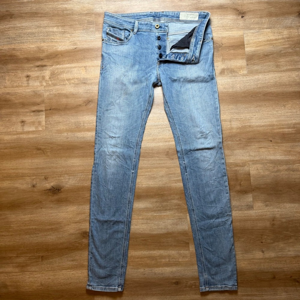 Diesel Sleenker Jeans Mens 33x34 Light Wash Blue Slim Skinny Stretch Denim 082AB